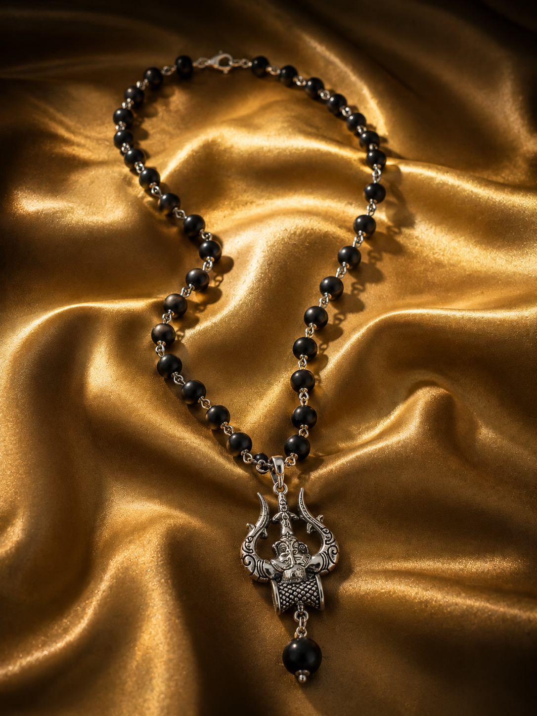 Premium Silver-Plated Trishul Damaru Japam Mala | SHRIVANDAN