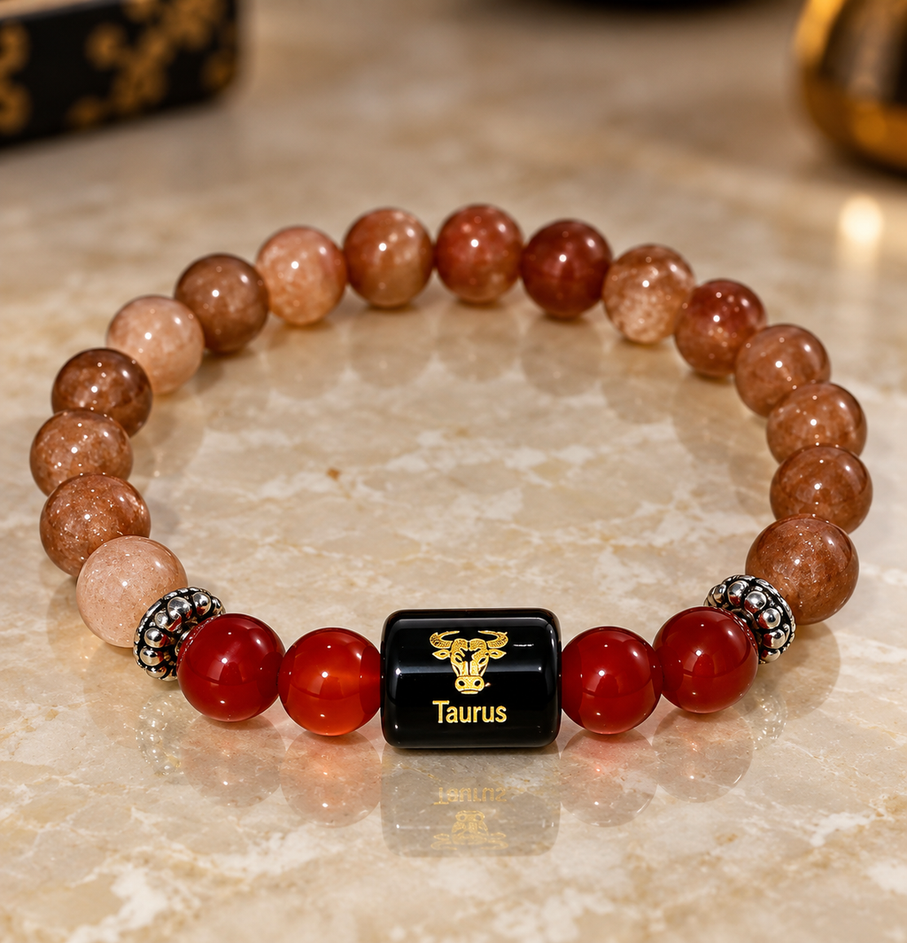 Sunstone & Carnelian Zodiac Bracelet for Taurus (वृषभ राशि)