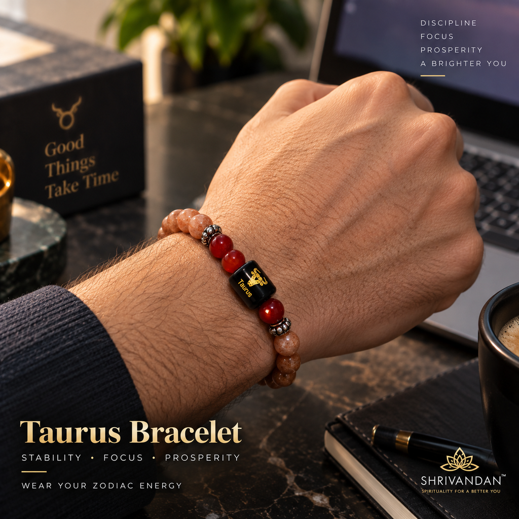Sunstone & Carnelian Zodiac Bracelet for Taurus (वृषभ राशि)