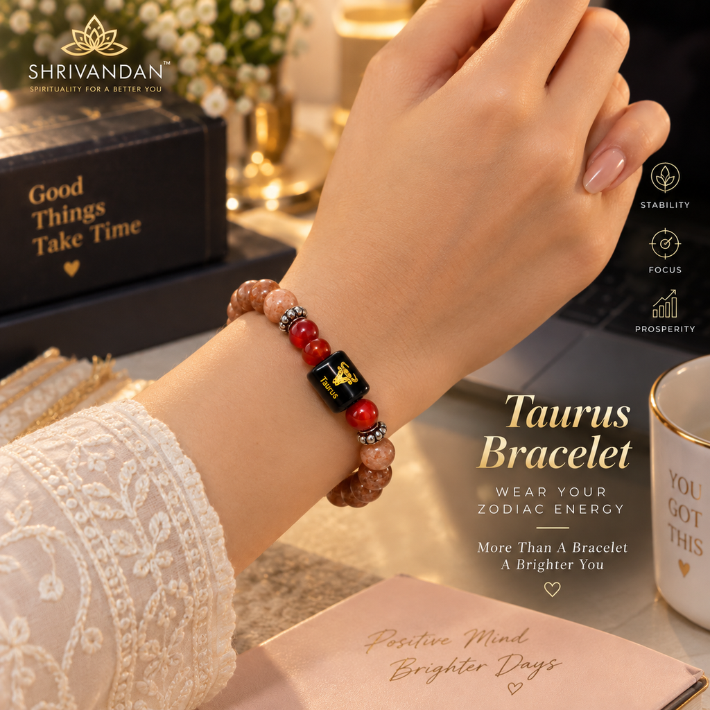 Sunstone & Carnelian Zodiac Bracelet for Taurus (वृषभ राशि)