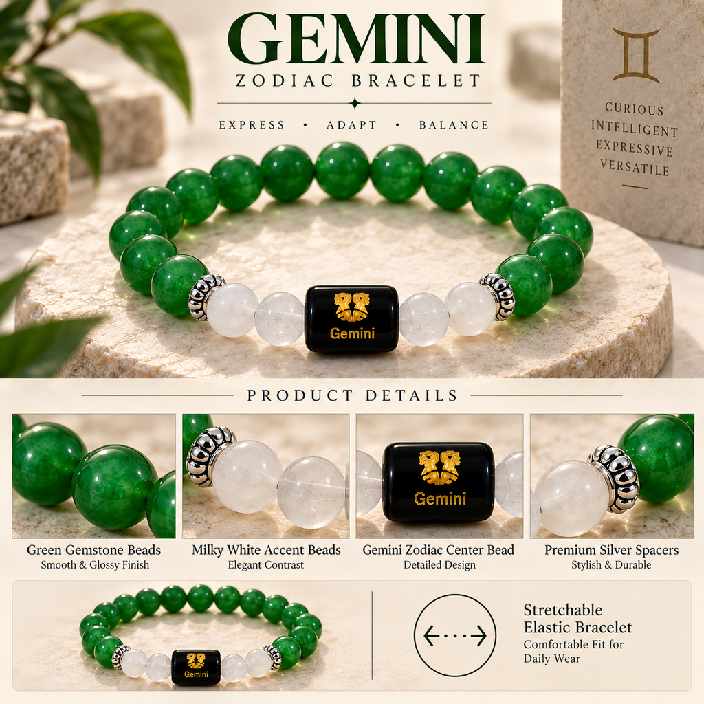 Green Aventurine & Milky Quartz Bracelet for Gemini (मिथुन राशि)