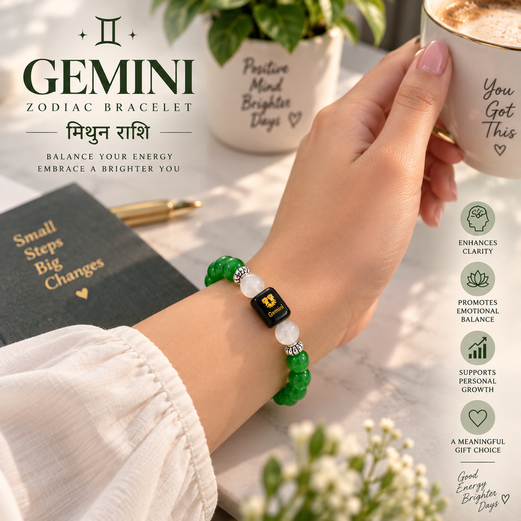 Green Aventurine & Milky Quartz Bracelet for Gemini (मिथुन राशि)