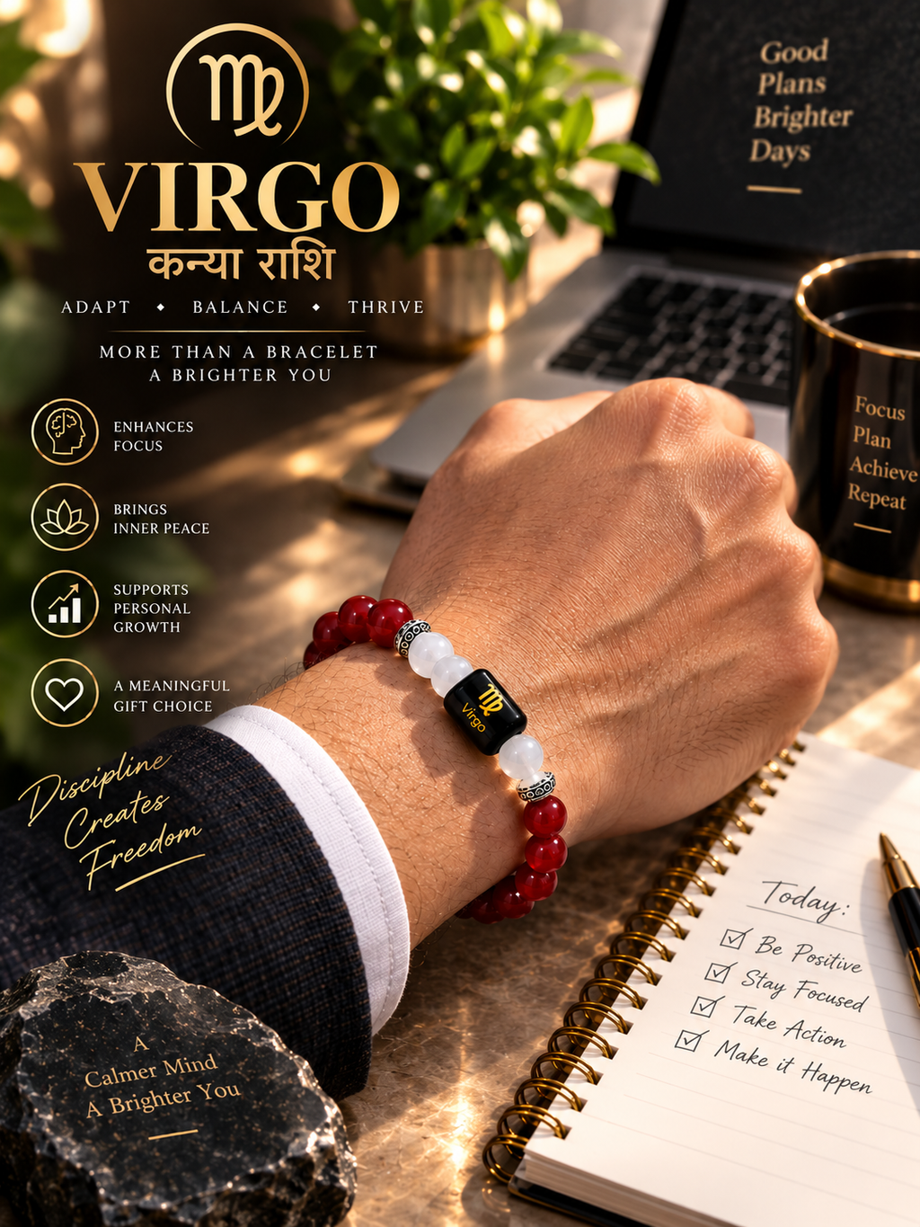 Carnelian & Milky Quartz Zodiac Band for Virgo (कन्या राशि)