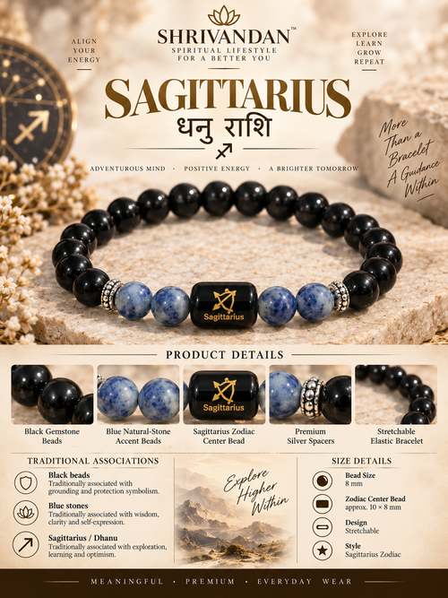 Black Obsidian & Lapis Lazuli Zodiac Bracelet for Sagittarius (धनु राशि)
