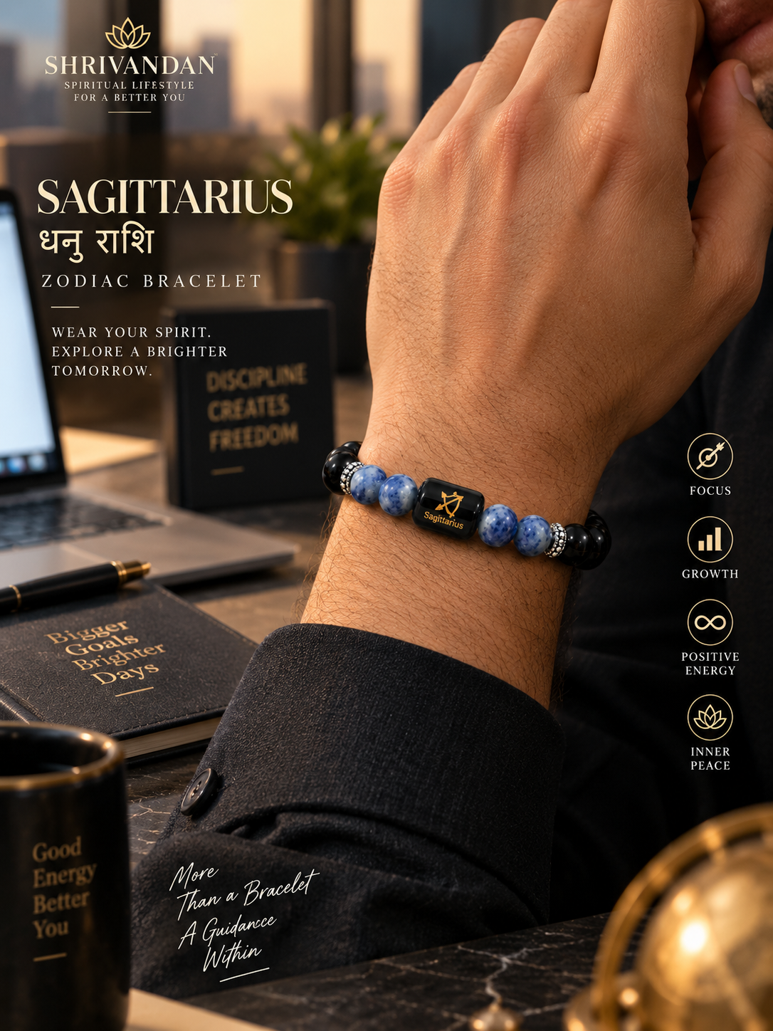 Black Obsidian & Lapis Lazuli Zodiac Bracelet for Sagittarius (धनु राशि)