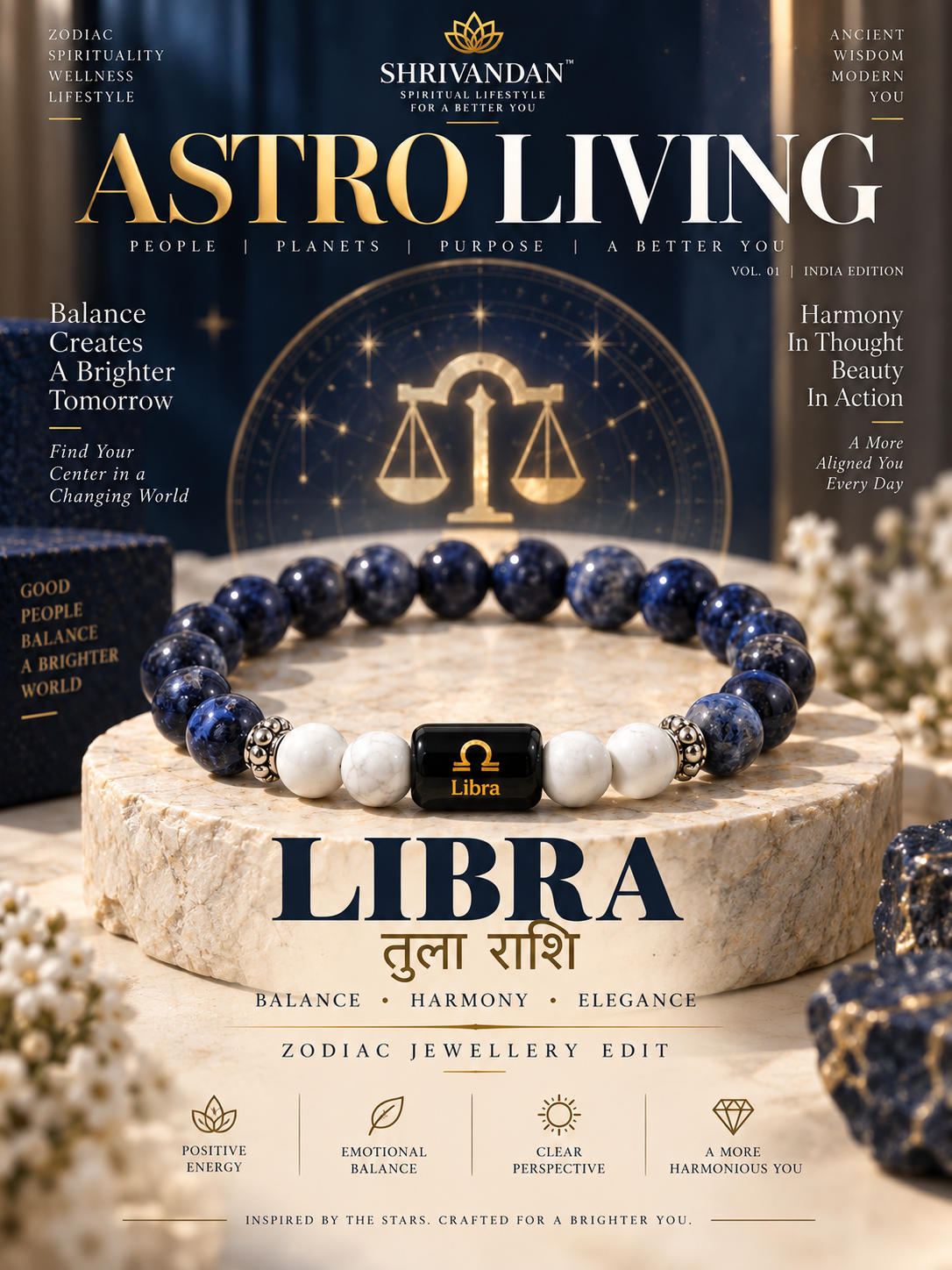 Lapis Lazuli & Howlite Zodiac Band for Libra (तुला राशि)