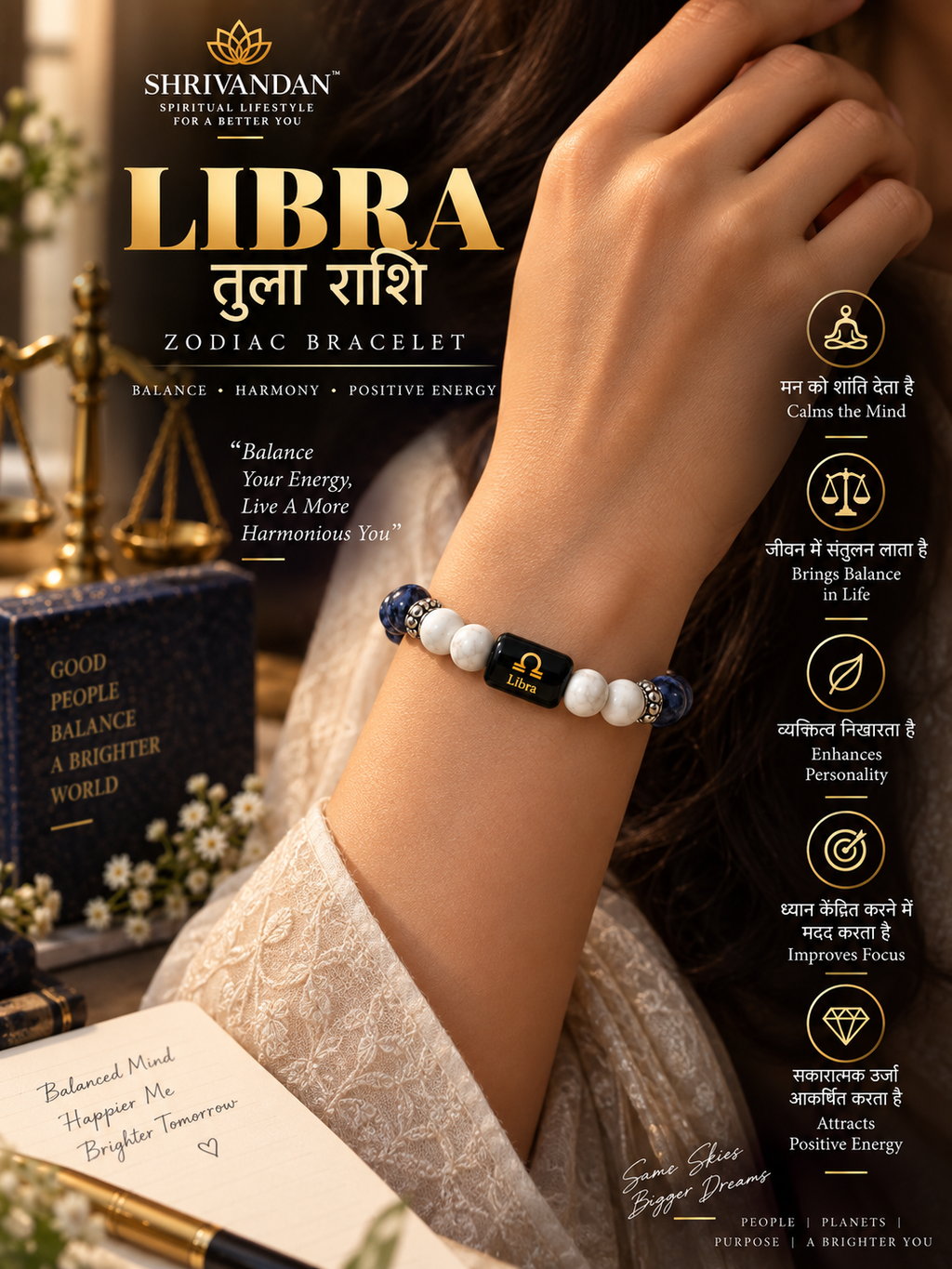 Lapis Lazuli & Howlite Zodiac Band for Libra (तुला राशि)