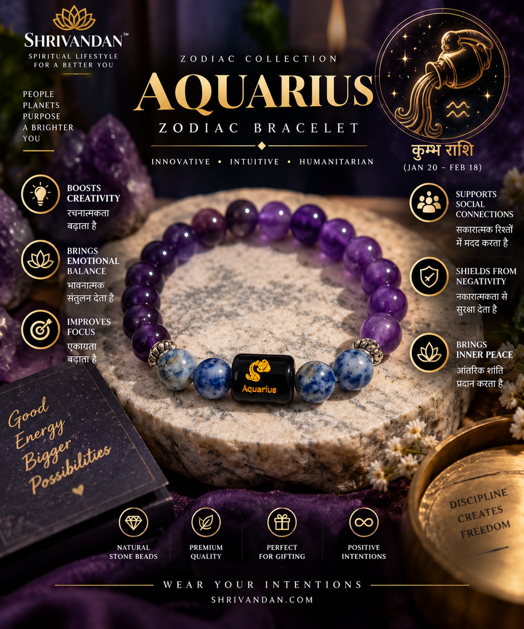 Amethyst & Sodalite Aquarius Zodiac Bracelet for Kumbh Rashi (कुंभ राशि)