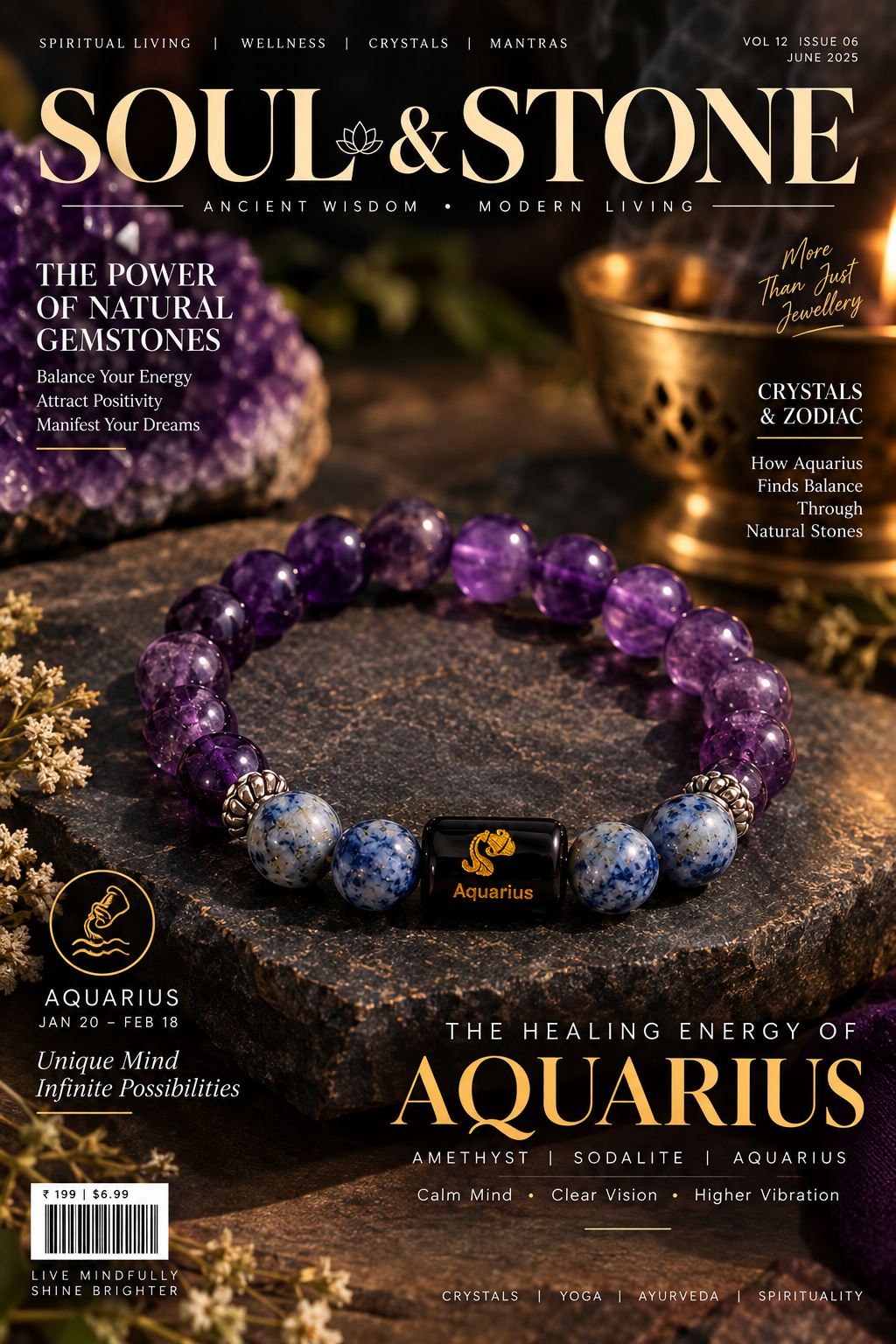 Amethyst & Sodalite Aquarius Zodiac Bracelet for Kumbh Rashi (कुंभ राशि)