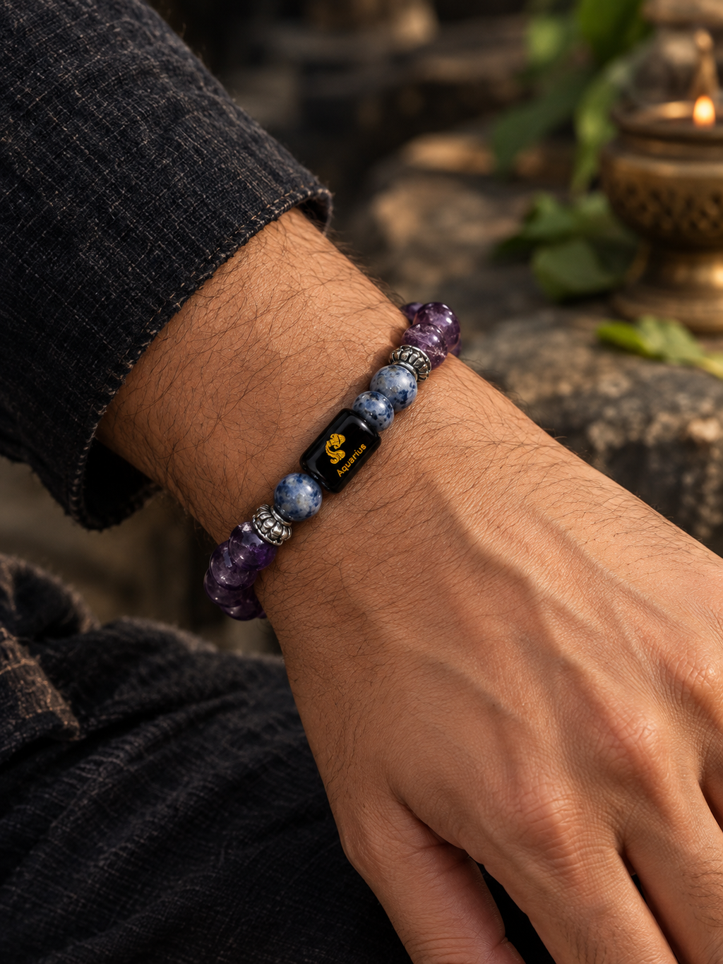 Amethyst & Sodalite Aquarius Zodiac Bracelet for Kumbh Rashi (कुंभ राशि)