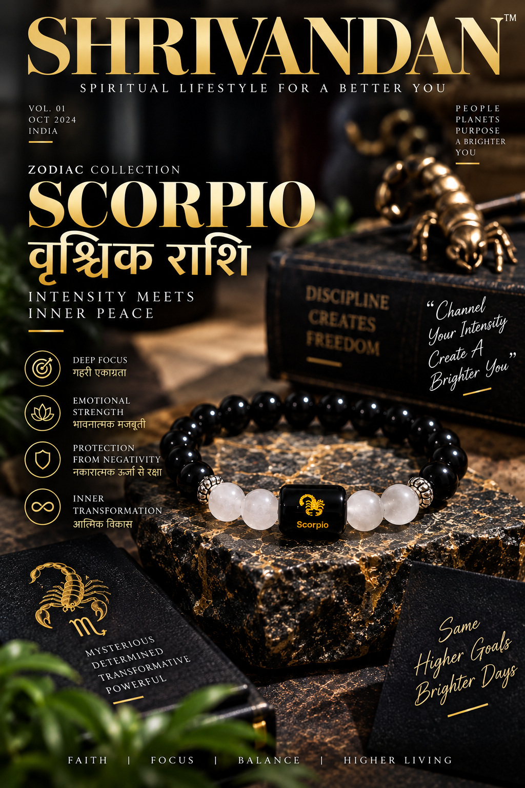 Black Obsidian & Milky Quartz Zodiac Band for Scorpio (वृश्चिक राशि)