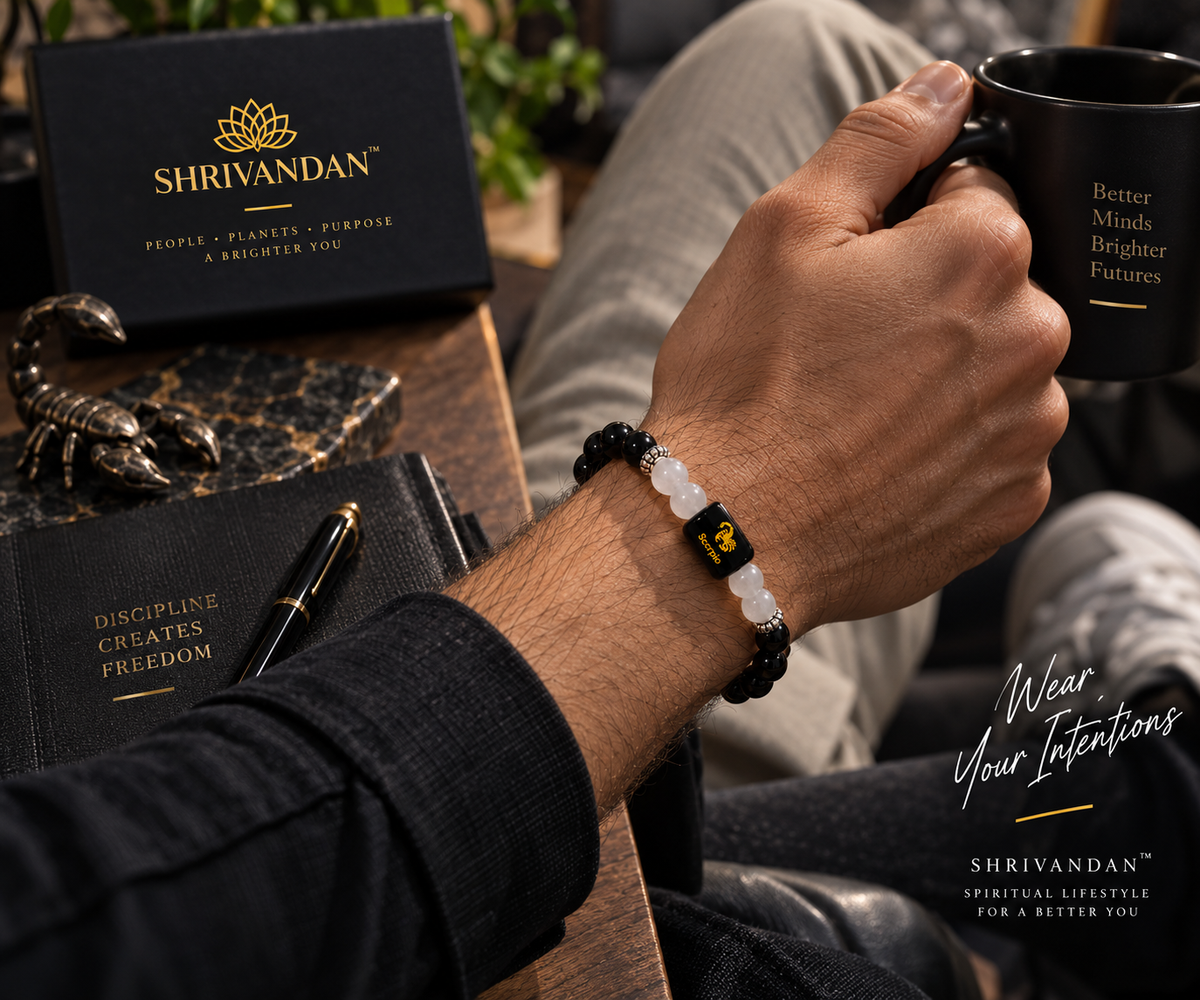 Black Obsidian & Milky Quartz Zodiac Band for Scorpio (वृश्चिक राशि)