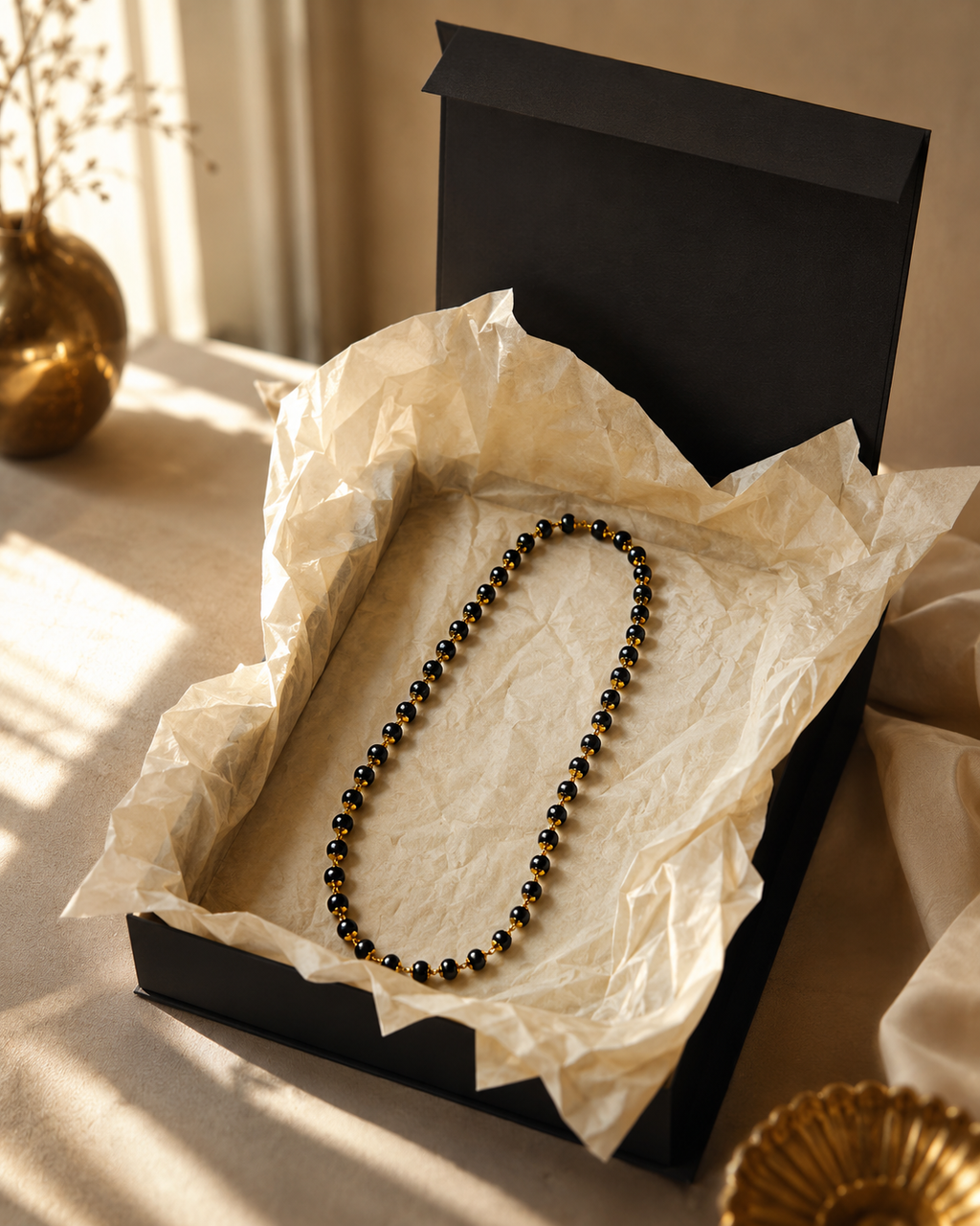Premium Gold-Plated Authentic Karungali Mala | 108 Sacred Ebony Beads