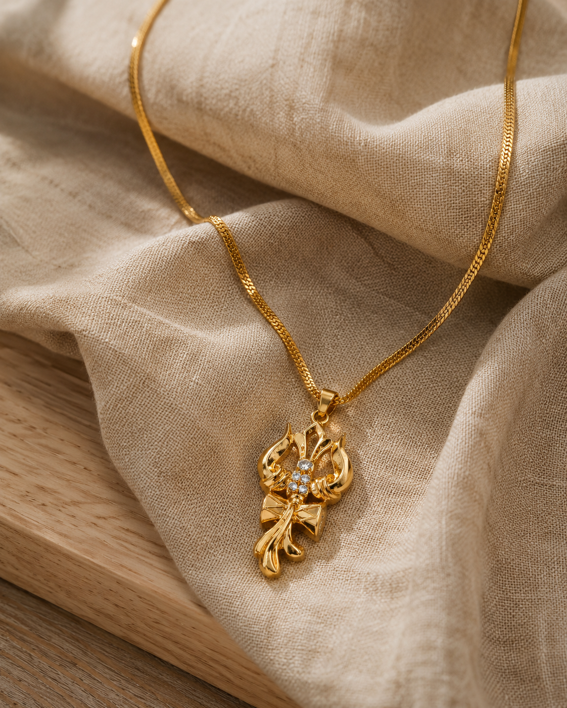 Trishul & Damaru Pendant with Chain (Gold Plated) - American Diamond Studded