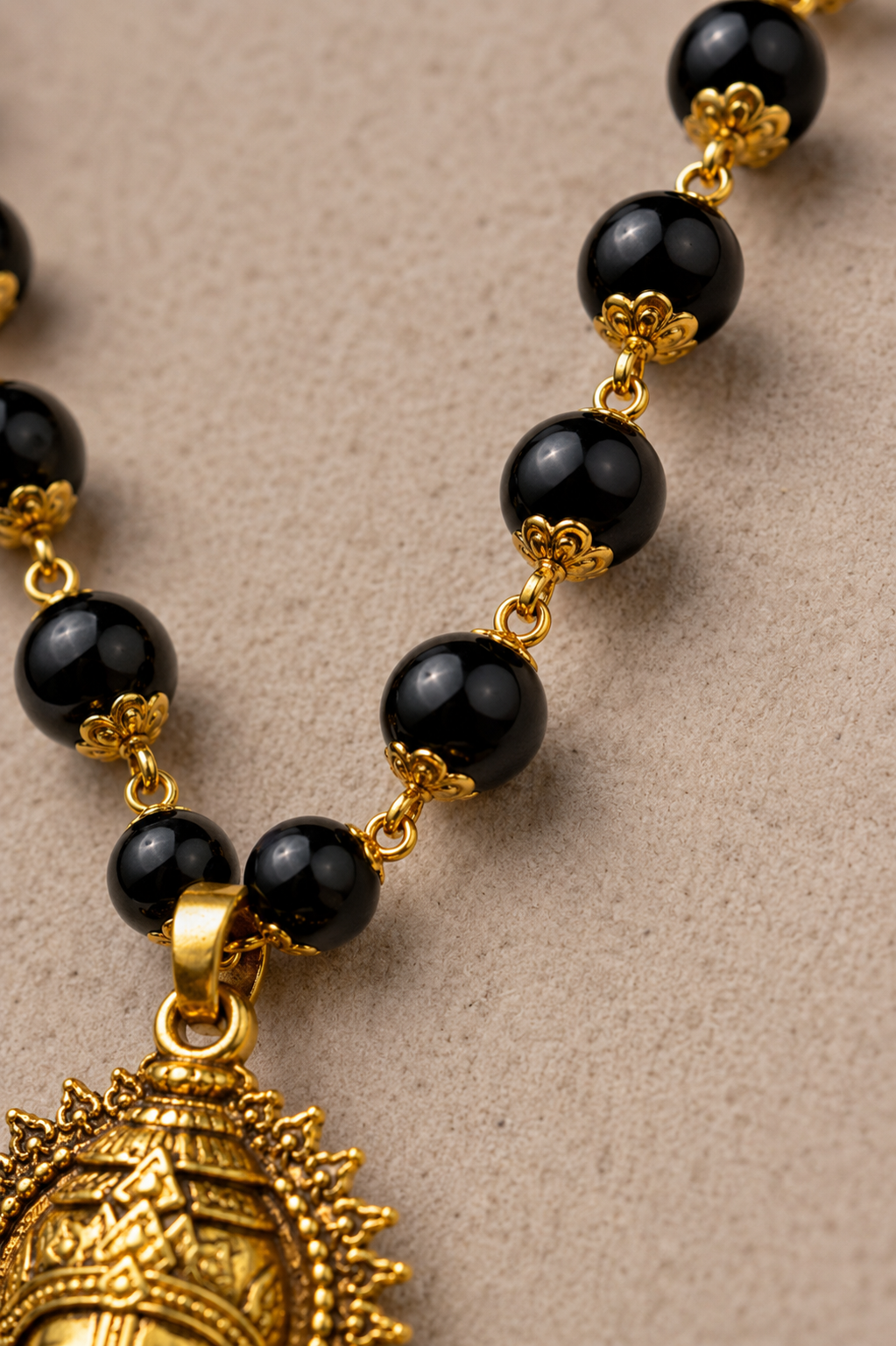 Sankat Mochan: Premium Gold-Plated Hanuman Pendant with Sacred Black Bead Mala