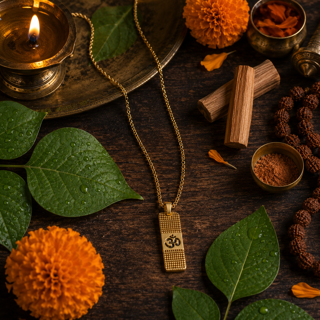 Om Engraved Gold Pendant  SHRIVANDAN