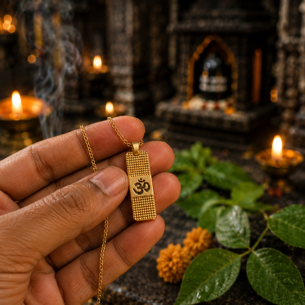 Om Engraved Gold Pendant  SHRIVANDAN