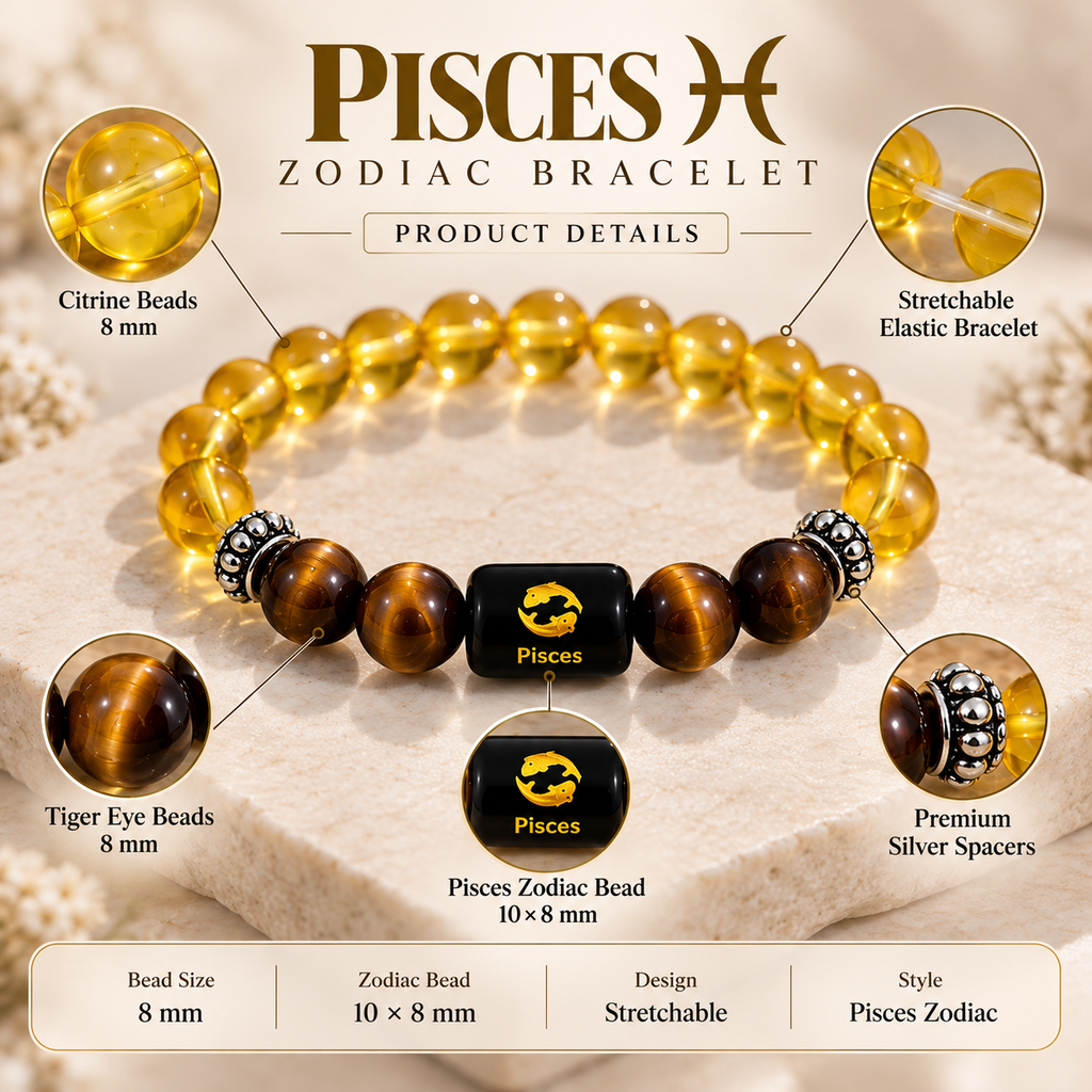 Pisces Zodiac Citrine & Tiger Eye Bracelet  (मीन राशि)