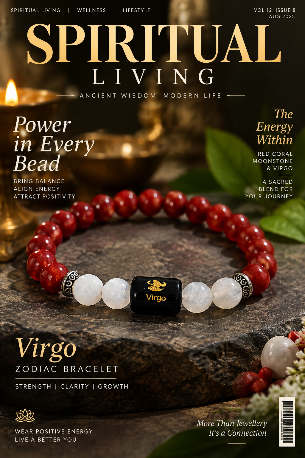 Carnelian & Milky Quartz Zodiac Band for Virgo (कन्या राशि)