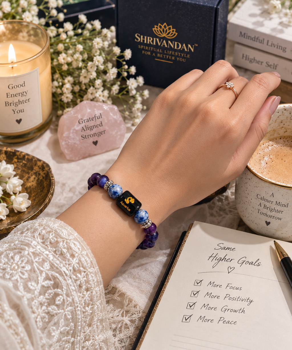 Amethyst & Sodalite Aquarius Zodiac Bracelet for Kumbh Rashi (कुंभ राशि)