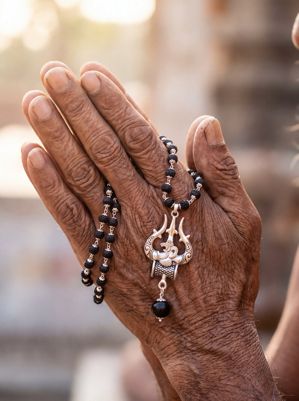 Premium Silver-Plated Trishul Damaru Japam Mala | SHRIVANDAN